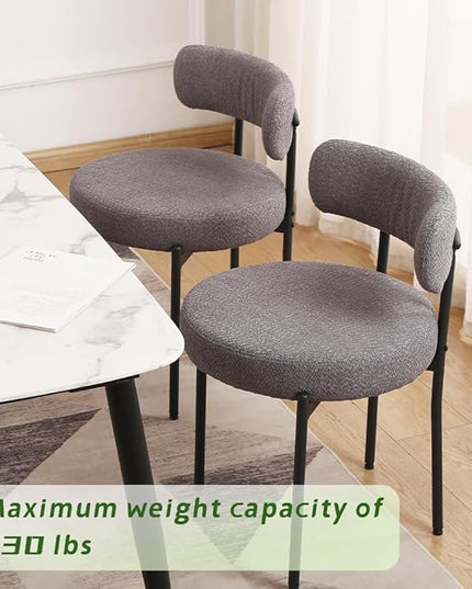 EDWELL Boucle Dining Chairs Set of 4, Modern Upholstered Dining Room Chairs with Black Metal Legs, Dark Grey Curved Backrest Kitchen Chair for Dining Room, Living Room - LeafyLoom