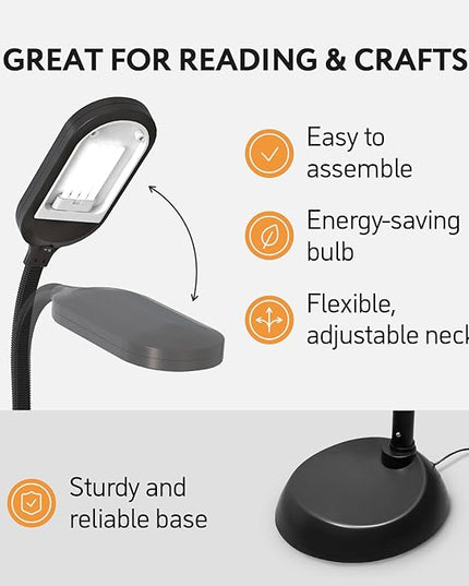Natural Daylight Floor Lamp - Craft Light Floor Standing for Reading, Crafting, Sewing - 27W Full Spectrum White Bright Sunlight - Adjustable Gooseneck - Task Lamps for Living Room, Bedroom, Office - LeafyLoom
