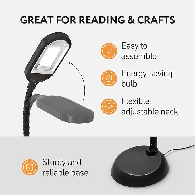 Natural Daylight Floor Lamp - Craft Light Floor Standing for Reading, Crafting, Sewing - 27W Full Spectrum White Bright Sunlight - Adjustable Gooseneck - Task Lamps for Living Room, Bedroom, Office - LeafyLoom
