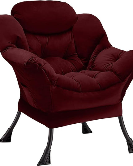 Fabric Lazy Chair Large Accent Chair,Velvet Frabic Modern Lounge Reading Chair with Armrests & Side Pocket,Upholstered Armchair for Living Room,Bedroom,Dorm,Dusty Rose - LeafyLoom