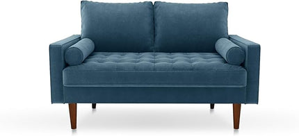 Velvet Furniture for Small Spaces, Mid-Century Modern Loveseats for Living Room, Love Seat Couch Sofas, 58 Inches, Prussian Blue - LeafyLoom