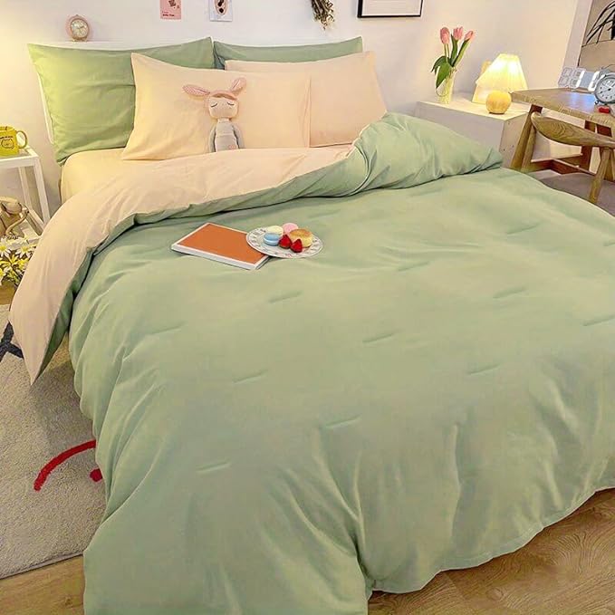 NINENINE Sage Green Comforter Set Queen,Light Green Bedding Set,Comforter Set for Women Men, Solid Color Camel Green Comforter Sets with 1 Comforter 2Pillowcases - LeafyLoom