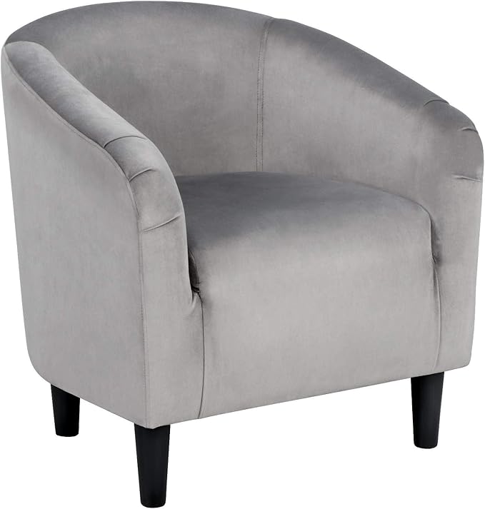 Yaheetech Living Room Chair, Velvet Accent Chair, Upholstered Barrel Chair, Sitting Chair with Armrest and Low Back for Living Room Bedroom Reception Room, Gray - LeafyLoom