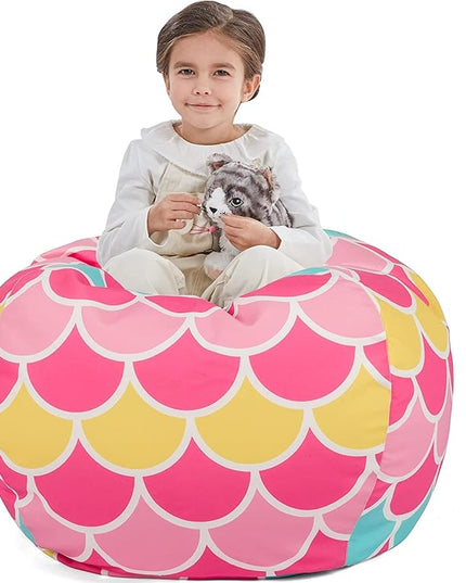 Nobildonna Stuffed Animal Storage Bean Bag Chair Cover Only for Kids Girls Toddler, Large Beanbag Chair Without Filling for Organizing Children Soft Plush Toys - LeafyLoom