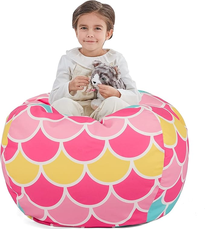 Nobildonna Stuffed Animal Storage Bean Bag Chair Cover Only for Kids Girls Toddler, Large Beanbag Chair Without Filling for Organizing Children Soft Plush Toys - LeafyLoom