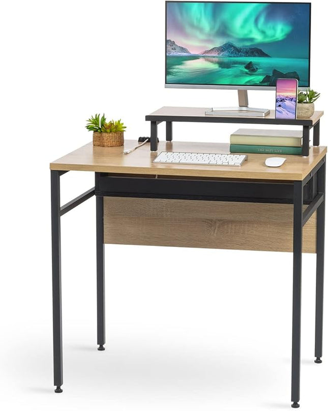 IRIS OWDN-8862 Computer Desk with Organizer, Monitor Stand, and Cable Tray, 31" - Rustic, Wood - LeafyLoom