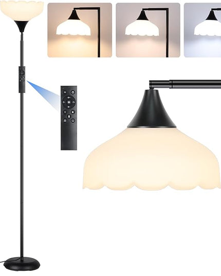 Floor Lamp with Remote, 2 in 1 Dimmable Standing Lamp for Reading, 76" Tall Lamp with Stepless Adjustable 3000K-6500K Colors, Black Torchiere Lamp for Living Room Bedroom Office, E26 LED Bulb Included - LeafyLoom