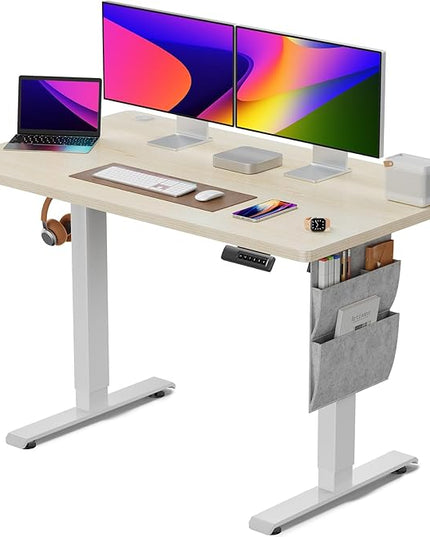 Standing Desk Adjustable Height, Electric Standing Desk with Starage Bag, Stand up Desk for Home Office Computer Desk Memory Preset with Headphone Hook, 48x24 Inch, Maple - LeafyLoom