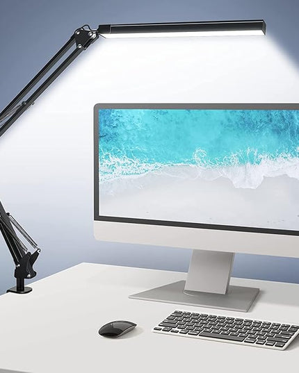 ODOM Swing Arm Led Desk Lamp with Clamp, 3 Color Modes 6 Brightness & Stepless Dimming Eye-Caring, 360 Degree Flexible Desk Lamps for Home Office, with 12V AC/DC Adapter - LeafyLoom
