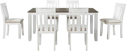 RITSU Retro Style 7-Piece Dining Set with Extendable Table and 6 Upholstered Chairs, for Living, Guest Room, Home Bar and Kitchen, Brown+White, Onesize, Natural Wood Wash - LeafyLoom