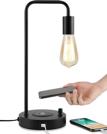 Wireless Charging Desk Lamp – Table Lamp with USB Port and Wireless Charging Pad, Bedside Lamp for Office Bedroom Living Room College Dorm - LeafyLoom