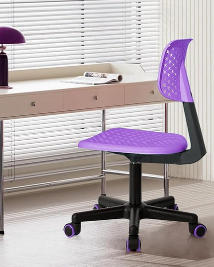 Desk Chair Armless Cute Office Chair, Low Back Rolling Home Office Task Chair Adjustable Swivel Study Chair for Girls Teens Adults Children Kids, Purple - LeafyLoom