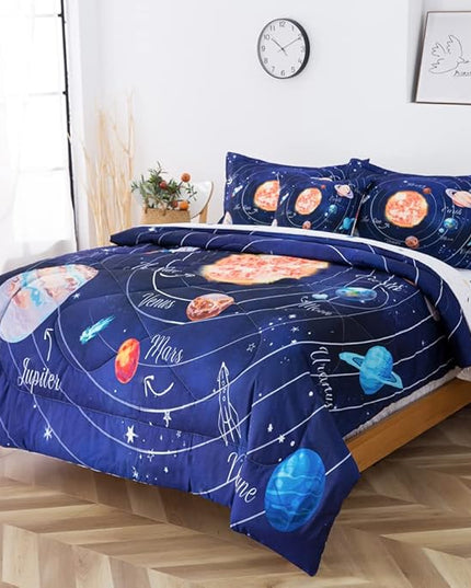 ADASMILE A & S Solar System Comforter Set Twin Outer Space Comforter for Kids 6 Pcs Bed in A Bag Twin Comforter Set for Boys Space Bed Set Galaxy Comforter with Star Moon Sheets for Kids Home Decor - LeafyLoom