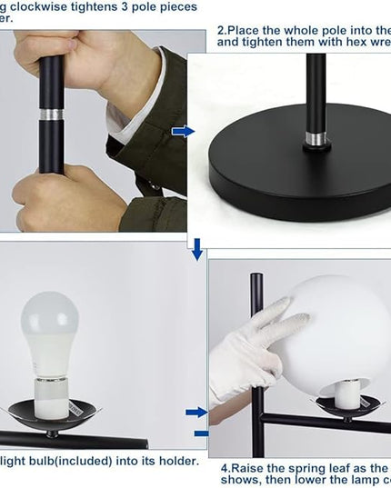 DLLT Modern LED Sphere Floor Lamp-9W Frosted Glass Globe Standing Lamps for bedroom, Energy Saving Mid Century Tall Pole Standing Accent lighting for Living Room, Office, Bedroom, Black - LeafyLoom