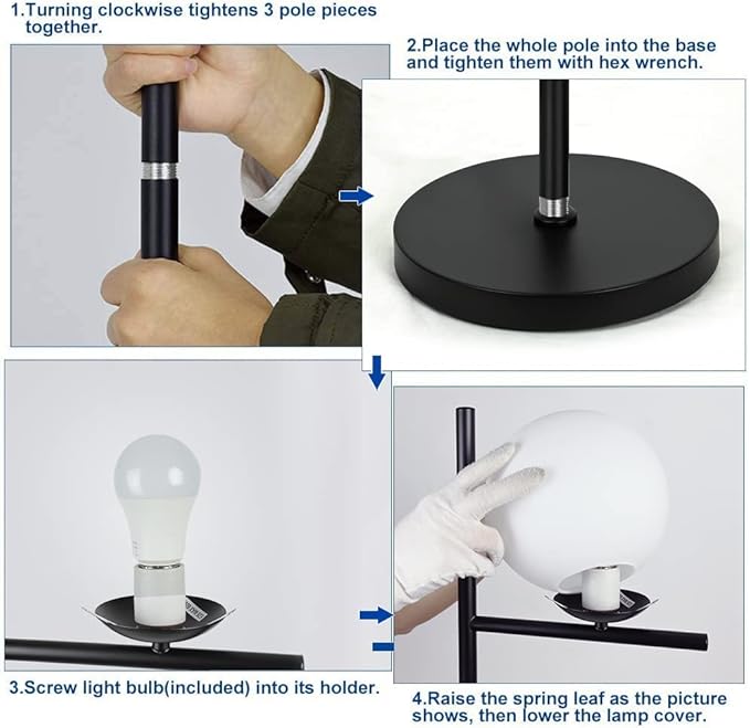 DLLT Modern LED Sphere Floor Lamp-9W Frosted Glass Globe Standing Lamps for bedroom, Energy Saving Mid Century Tall Pole Standing Accent lighting for Living Room, Office, Bedroom, Black - LeafyLoom