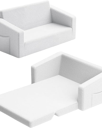 Extra Wide 2 Seater Kids Couch, 2-in-1 Toddler Chairs for Boys & Girls, Kids Sofa with Storage, Comfortable Mini Couch for Kids, Fun Kids Lounge Chair, Toddler Furniture,Children's Gifts(white) - LeafyLoom