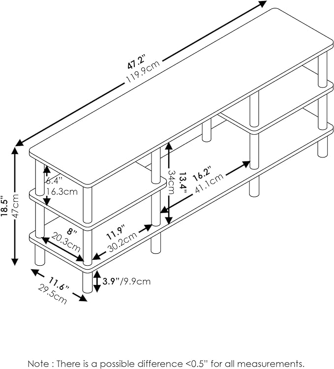 Furinno Turn-N-Tube 3-Tier Multipurpose Wide Shelf TV Stand, Espresso/Black - LeafyLoom