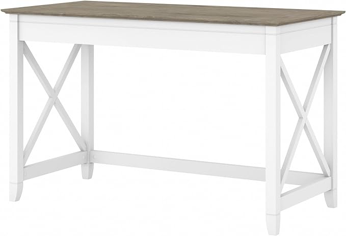 Bush Furniture Key West Writing Table for Home Office | Small Modern Farmhouse Desk, 48W, Pure White and Shiplap Gray - LeafyLoom