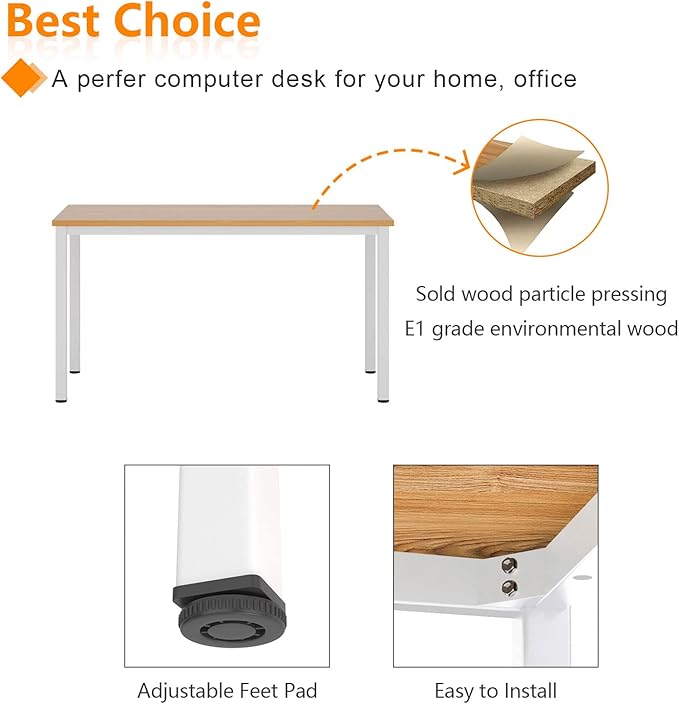 Need Small Desk, 39.4 inches Sturdy Writing Desk for Small Spaces, Small Computer Desk Teens Desk Study Table Laptop Desk Home Ofice Desk, White Metal Frame, Teak - LeafyLoom