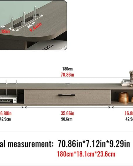 Pmnianhua Floating TV Stand,70'' Wall Mounted Floating TV Shelf for TVs up to 75 inches, Floating TV Wall Unit with Shelves for Gaming Consoles Small Spaces Apartments,Bedrooms (Light Grey Oak) - LeafyLoom