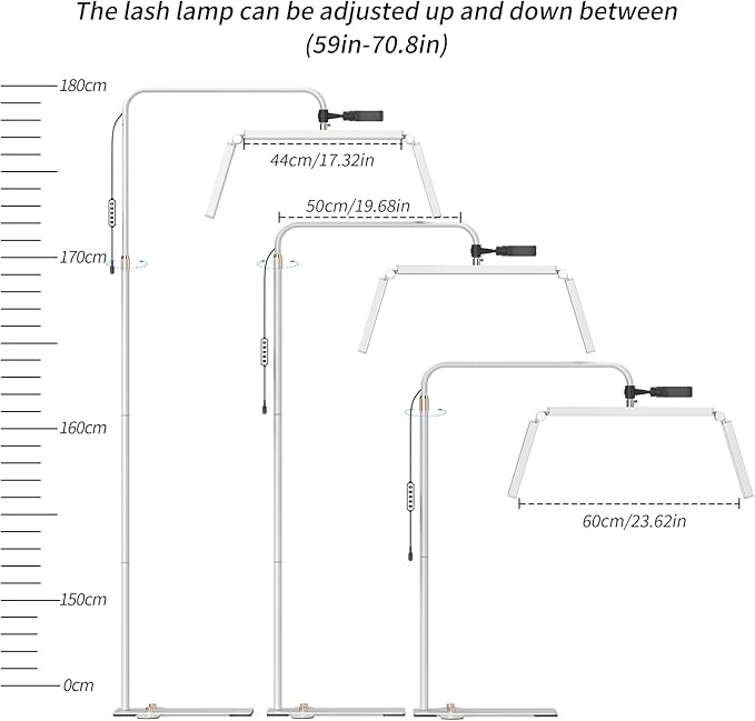 cenoz Lash Light for Eyelash Extensions, 36" Esthetician Light, Half Moon Light, Dual Arm LED Tattoo Light, Adjustable Floor LED Lamps for Makeup, Photography, Selfie, Video Recording(White) - LeafyLoom