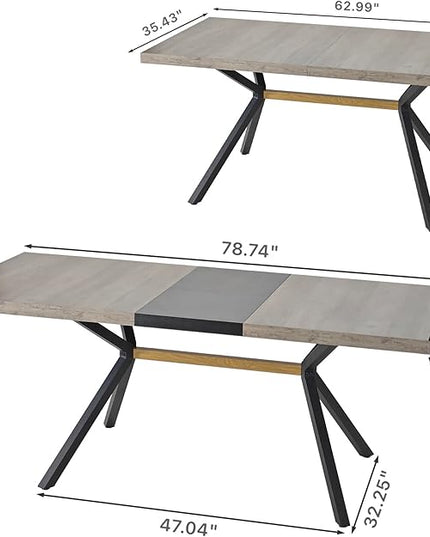 NicBex 78.74Inch Rectangular Stretch Dining Table,Modern Kitchen Table with Grey Carole Top and Black Fine Sanded Iron Leg for 6 to 8,Large Dining Room Table for Kitchen,Dining Living Room,Grey - LeafyLoom