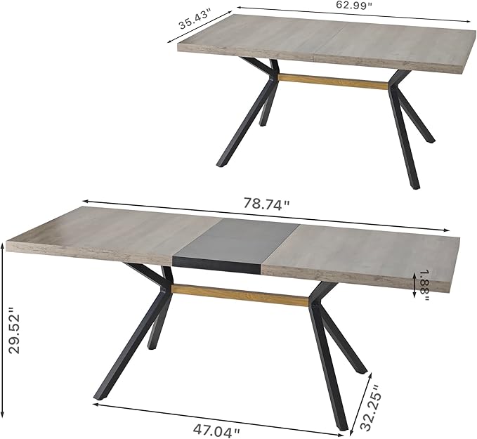 NicBex 78.74Inch Rectangular Stretch Dining Table,Modern Kitchen Table with Grey Carole Top and Black Fine Sanded Iron Leg for 6 to 8,Large Dining Room Table for Kitchen,Dining Living Room,Grey - LeafyLoom