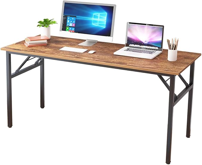 SDHYL 62 inches No Assembly Foldable Computer Desk for Home Office Workstation, Study and Writing, Rustic Brown - LeafyLoom