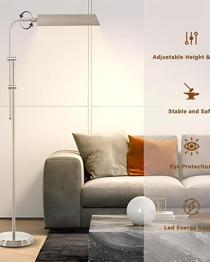 Pharmacy Floor Lamp, Height Adjustable Floor Lamp for Living Room Led Floor Lamp Modern Tall Lamp with 350° Swing Arm Led Standing Lamp for Bedroom Office Modern Floor Lamp Pedal Switch - LeafyLoom