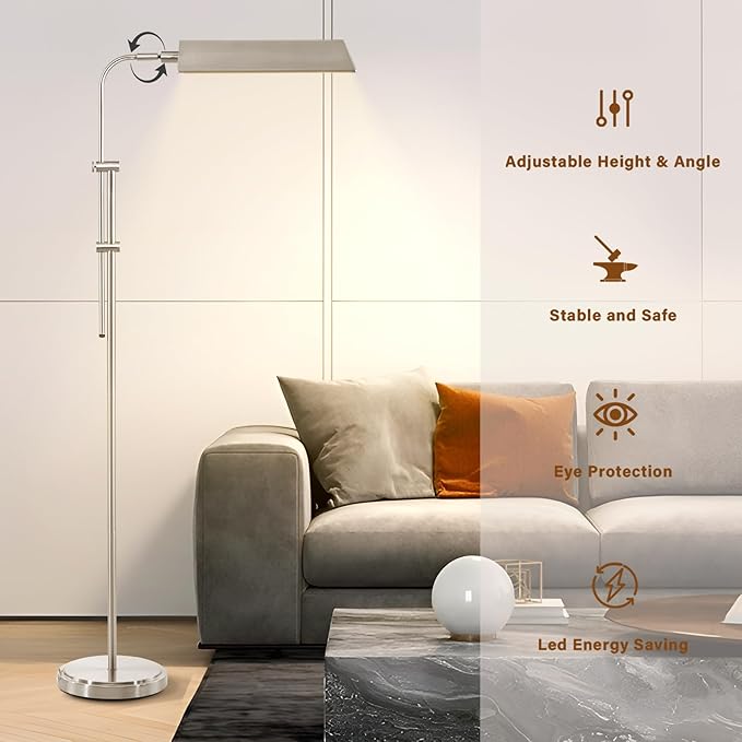Pharmacy Floor Lamp, Height Adjustable Floor Lamp for Living Room Led Floor Lamp Modern Tall Lamp with 350° Swing Arm Led Standing Lamp for Bedroom Office Modern Floor Lamp Pedal Switch - LeafyLoom