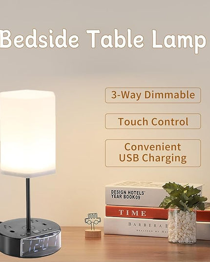 Touch Control Nightstand Light Bedside Table Lamp with USB C Charging Ports Alarm Clock 3 Way Dimmable Lamp for Bedroom Living Room Home… - LeafyLoom