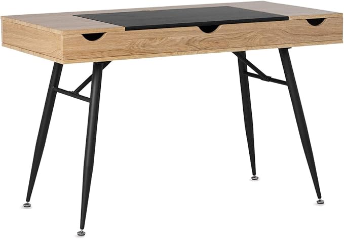 Calico Designs Nook Modern Desk with Multi Soft-Close Storage Compartments, Black Graphite/Ashwood - LeafyLoom