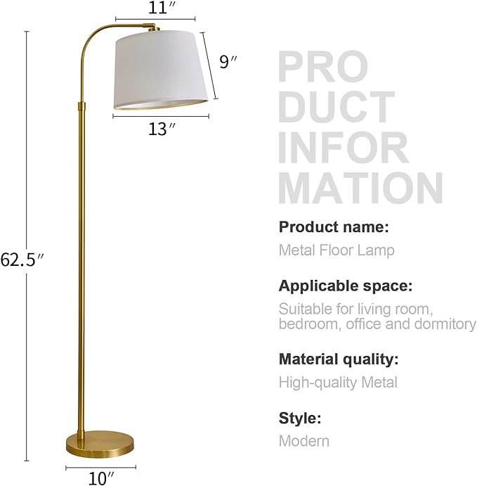 Oneach 62" Gold Floor Lamp for Living Rooms Tall Arc Standing Lamps with remote Bedrooms Industrial Corner Nursery Girls Kid Vintage Mid-Century Modern Reading Light Office(Bulb Included) - LeafyLoom