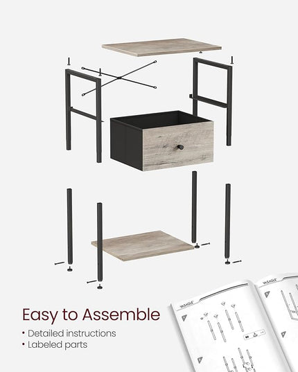 VASAGLE Nightstands, Set of 2, Side Table with Fabric Drawer, 24-Inch Tall End Table with Storage Shelf, Bedroom, Greige and Black ULGS221B02 - LeafyLoom