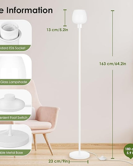 Floor Lamps for Living Room with 3 Color Temps, LED Standing Lamp with White Opal Glass Lampshade, Minimalist Tall Lamp with Foot Switch, Pole Lamp for Office Bedroom Dining Room, 9W LED Bulb Included - LeafyLoom