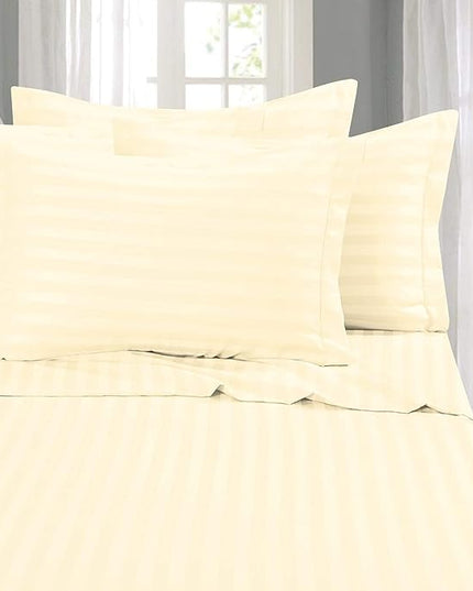 Elegant Comfort Best, Softest, Coziest 6-Piece Sheet Sets! - 1500 Premier Hotel Quality Luxurious Wrinkle Resistant 6-Piece DAMASK STRIPE Bed Sheet Set, California King Ivory - LeafyLoom