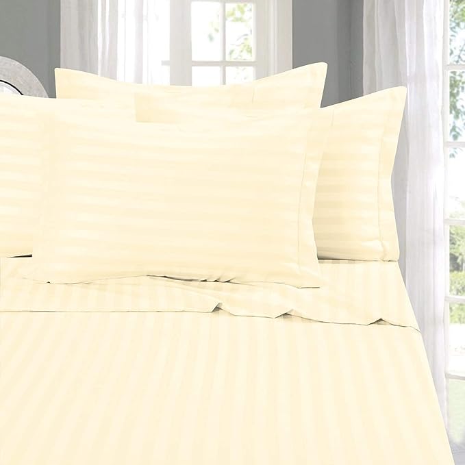 Elegant Comfort Softest and Coziest 4-Piece Sheet Set - 1500 Premium Hotel Quality Microfiber - Luxurious Wrinkle Resistant 4-Piece Damask Stripe Bed Sheet Set, Twin XL, Ivory - LeafyLoom