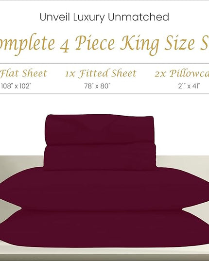1000 Thread Count Egyptian Cotton Sheets King Size Set - 100% Cotton 4 Pc Bed Sheets - Luxury Hotel Cooling Sheets - Breathable Soft Smooth Sateen Weave - 18 Inch Deep Pocket - Burgundy King Sheets - LeafyLoom