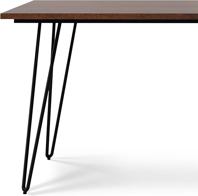 SIMPLIHOME Hunter SOLID MANGO WOOD and Metal Rectangle Industrial Table for The Dining Room, 66 inch, Umber Brown - LeafyLoom