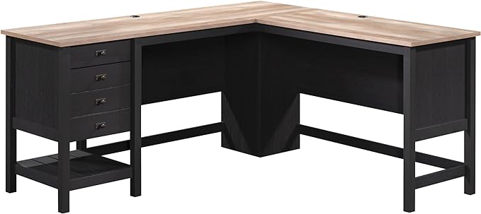 Sauder Cottage Road L-Desk, L: 65.12" x W: 58.66" x H: 29.76", Raven Oak Finish - LeafyLoom