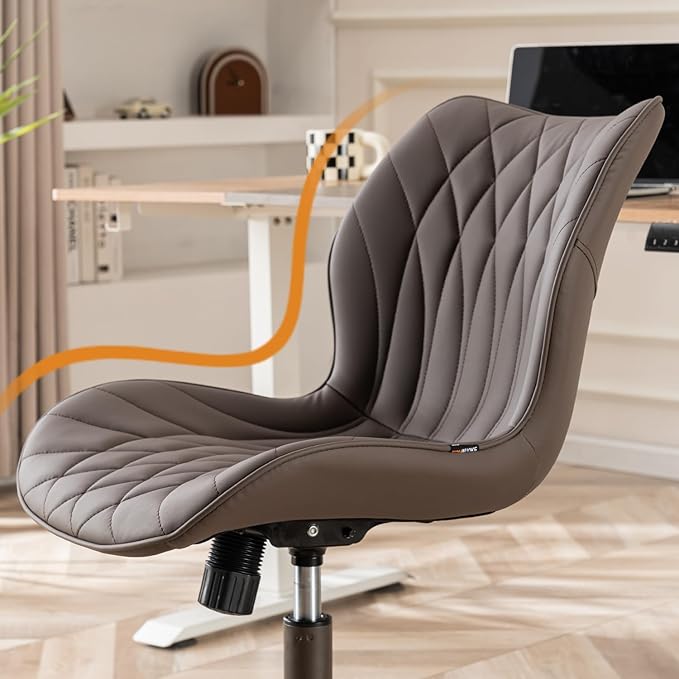 YOUNUOKE Office Desk Chair, Comfy Home Office Chairs, Small Comfortable Desk Chairs with Wheels, Armless PU Leather Chairs for Computer Conference, Brown - LeafyLoom