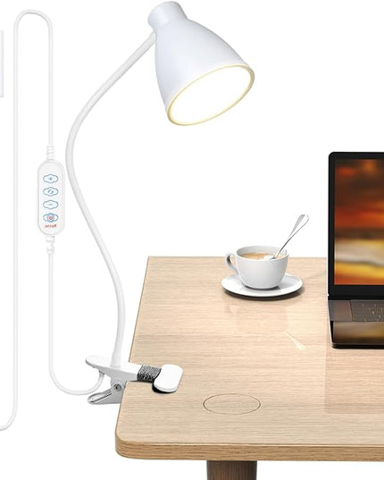 BOHON Clamp Lamp Reading Light 3 Color Modes 10 Brightness Dimmer Bedside Lamp 10W 38 LED Desk Lamp with Auto Off Timer 360° Flexible Gooseneck Clip on Light for Bed, USB Cord Include, White - LeafyLoom