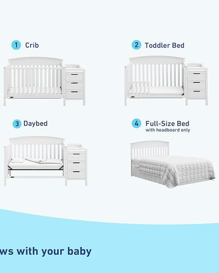 Graco Benton 4-in-1 Convertible Crib and Changer (White) – Crib and Changing Table Combo, Includes Water-Resistant Changing Pad, 3 Drawers, Converts to Toddler Bed, Daybed and Full-Size Bed - LeafyLoom