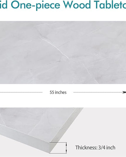 Kaboon Universal Tabletop 55"x23.62", Solid One-Piece Melamine Table Top, Double Desk L-Desk DIY, Home and Office Countertop, White Rock - LeafyLoom