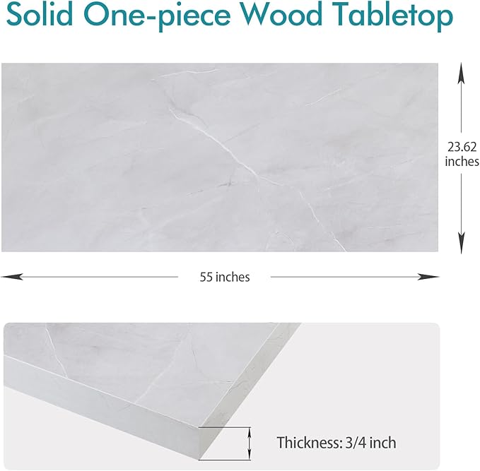 Kaboon Universal Tabletop 55"x23.62", Solid One-Piece Melamine Table Top, Double Desk L-Desk DIY, Home and Office Countertop, White Rock - LeafyLoom