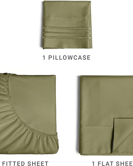 Twin XL Size 3 Piece Sheet Set - Comfy Breathable & Cooling Sheets - Hotel Luxury Bed Sheets for Women & Men - Deep Pockets, Easy-Fit, Soft & Wrinkle Free Sheets - Sage Green Oeko-Tex Bed Sheet Set - LeafyLoom
