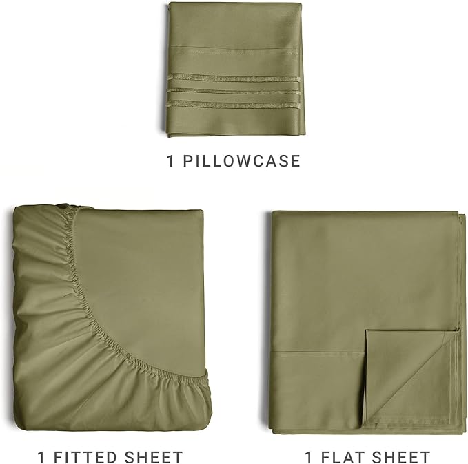 Twin XL Size 3 Piece Sheet Set - Comfy Breathable & Cooling Sheets - Hotel Luxury Bed Sheets for Women & Men - Deep Pockets, Easy-Fit, Soft & Wrinkle Free Sheets - Sage Green Oeko-Tex Bed Sheet Set - LeafyLoom
