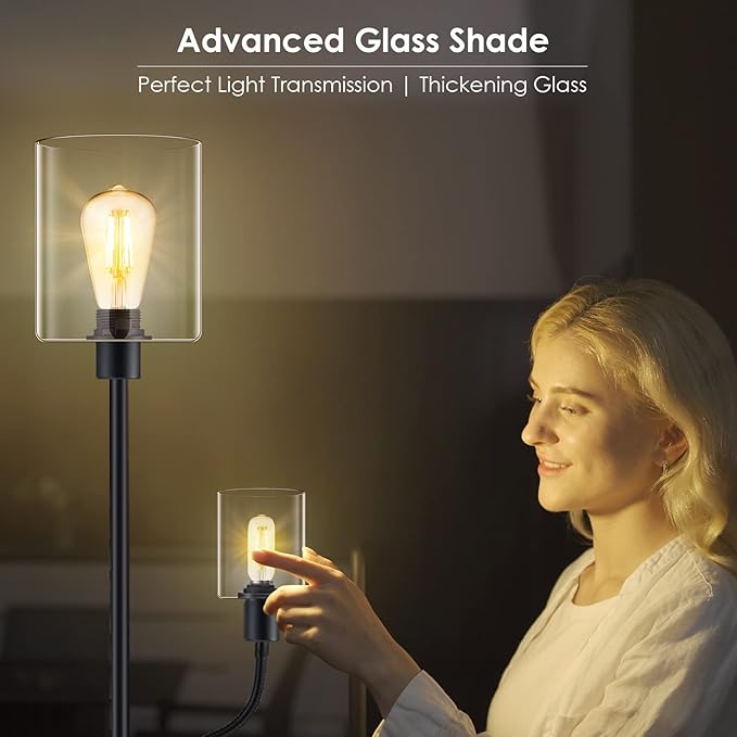 BoostArea Floor Lamp, 6W Black Modern Floor Lamp with 4W Adjustable Reading Lamp, 2700K Energy-Saving LED Bulbs Included, Industrial Bright Floor Lamp for Bedroom, Living Room and Office - LeafyLoom