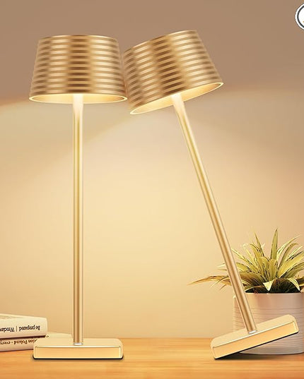 Rechargeable Cordless Table Lamp, Battery 5000mAh Metal Aluminum Housing USB LED Portable Powered Desk Lamp, 3 Levels Brightness Night Light for Restaurants Bars Outdoor (Gold-2pack) - LeafyLoom