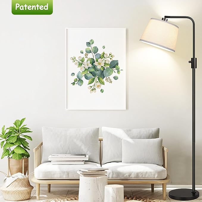 【Upgraded】 Dimmable Floor Lamp, 1000 Lumens LED Edison Bulb Included, Arc Floor Lamps for Living Room Modern Standing Lamp with Linen Shade, Tall Lamp for Bedroom Office Dining Room- Black - LeafyLoom